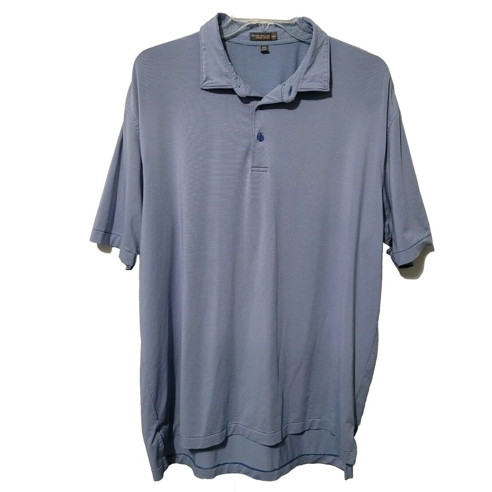 Peter Millar Summer Comfort Polo Shirt Mens XXL Blue Striped Golf Short …